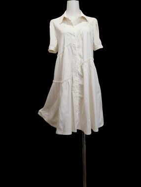 🌻🌻Lightweight White Button-Down Tiered Shirt Dress